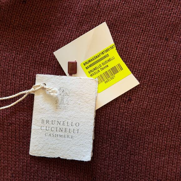 NWT Brunello Cucinelli Cashmere-Silk Sequined One-Shoulder Sweater Burgundy Sz M - Picture 5 of 6